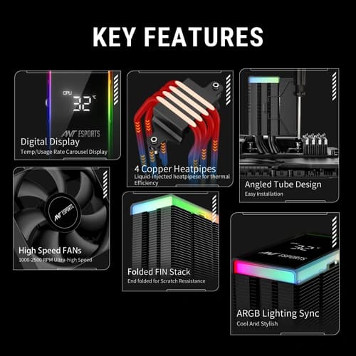 Ant Esports V4 Digital ARGB 90mm CPU Air Cooler